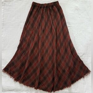 NATURAL LIFE Brown and rust plaid Maisy Frayed Maxi Skirt size Medium